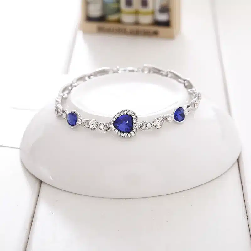 Nuncad One Piece Women Girls Ocean Blue Sliver Plated Crystal Heart Bracelet Bracciali Donna Gift Jewelry Bileklik Wholesale 15