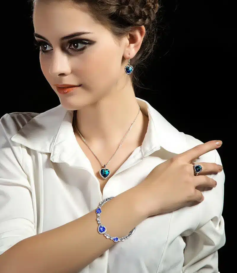 Nuncad One Piece Women Girls Ocean Blue Sliver Plated Crystal Heart Bracelet Bracciali Donna Gift Jewelry Bileklik Wholesale 16