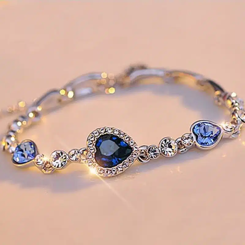 Nuncad One Piece Women Girls Ocean Blue Sliver Plated Crystal Heart Bracelet Bracciali Donna Gift Jewelry Bileklik Wholesale 17