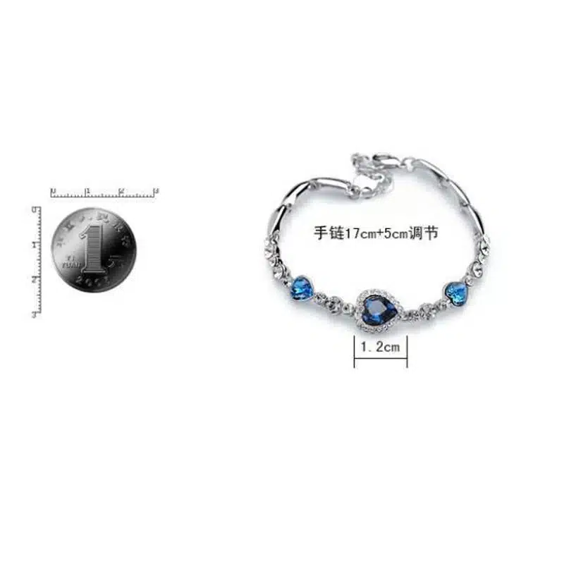Nuncad One Piece Women Girls Ocean Blue Sliver Plated Crystal Heart Bracelet Bracciali Donna Gift Jewelry Bileklik Wholesale 21