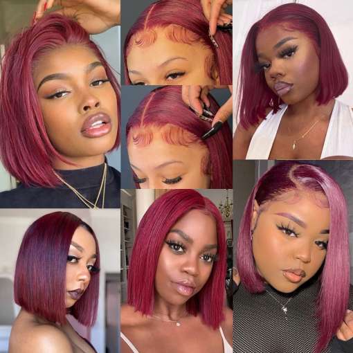 Straight-Bob-Hair-Wig-Human-Hair-Colored-99J-Burgundy-13×4-Full-Lace-Bob-Wig-Lace-Front-4 – saadaval Tootemaailm e-kaubamajas