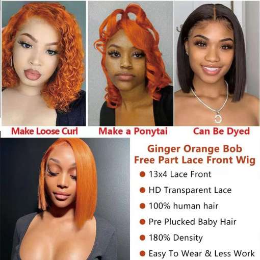Ginger-Orange-Lace-Front-Wig-Human-Hair-Straight-Bob-Wigs-13X4-Lace-Frontal-Wigs-Transparent-Large-4 – saadaval Tootemaailm e-kaubamajas