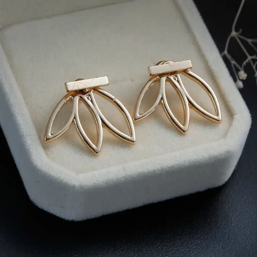 DoreenBeads Vintage Lotus Earrings Metal Bar Stud Earrings Fashion Ear Jacket Woman Jewelry gold color / dull silver color 1 PC 2
