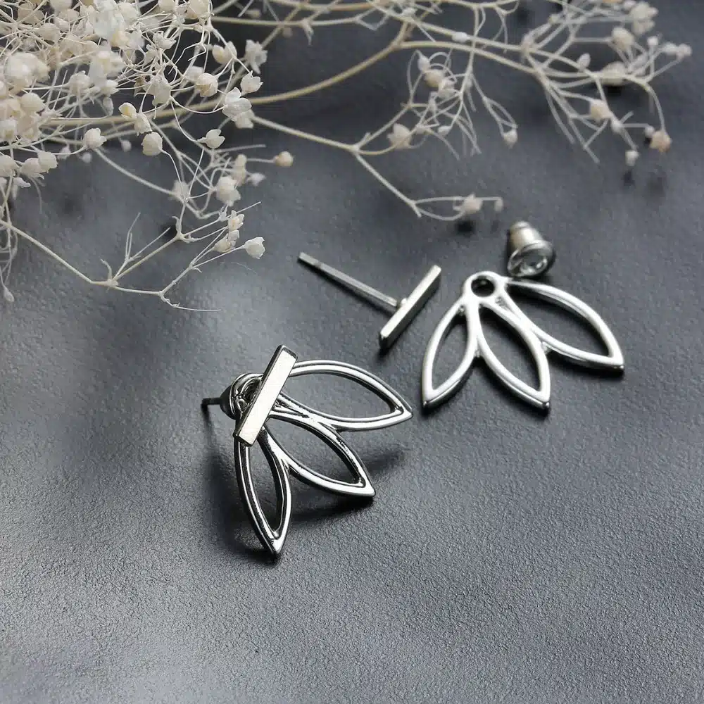 DoreenBeads Vintage Lotus Earrings Metal Bar Stud Earrings Fashion Ear Jacket Woman Jewelry gold color / dull silver color 1 PC 3