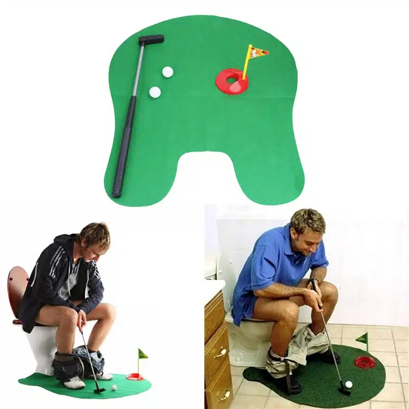 Funny Toilet Bathroom Mini Golf Mat Set Potty Putter Putting Game Men's Toy Novelty Gift 14