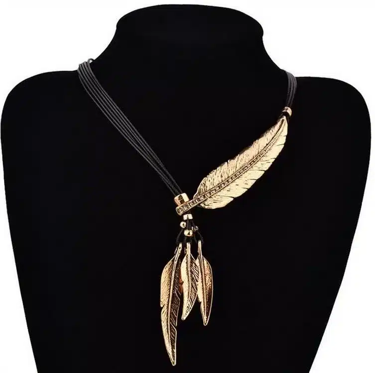 Collier Femme Feather Necklaces & Pendants Rope Leather Vintage Maxi Colar For Statement Necklace Women Fashion Jewelry Bijoux 15