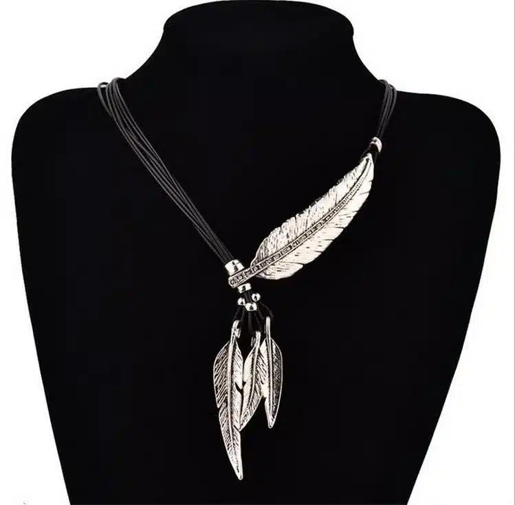 Collier Femme Feather Necklaces & Pendants Rope Leather Vintage Maxi Colar For Statement Necklace Women Fashion Jewelry Bijoux 16