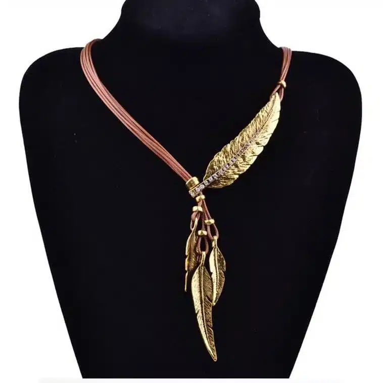 Collier Femme Feather Necklaces & Pendants Rope Leather Vintage Maxi Colar For Statement Necklace Women Fashion Jewelry Bijoux 17