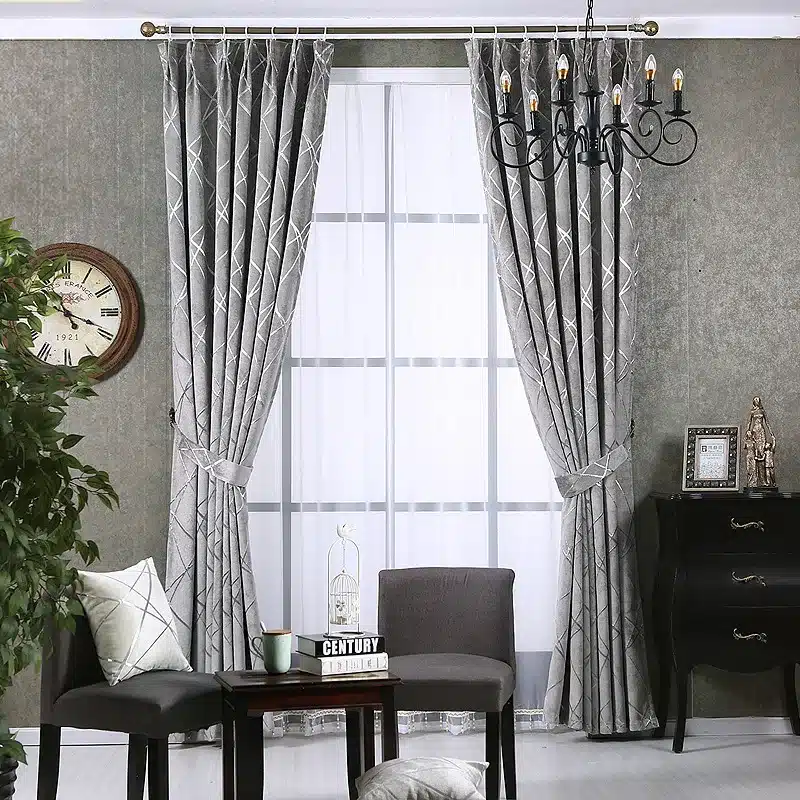 Chenille jacquard Silver Blackout Curtains For Bedroom Modern Luxury Blind Fabric Grey Drapes for Living Room Window Custom size 6