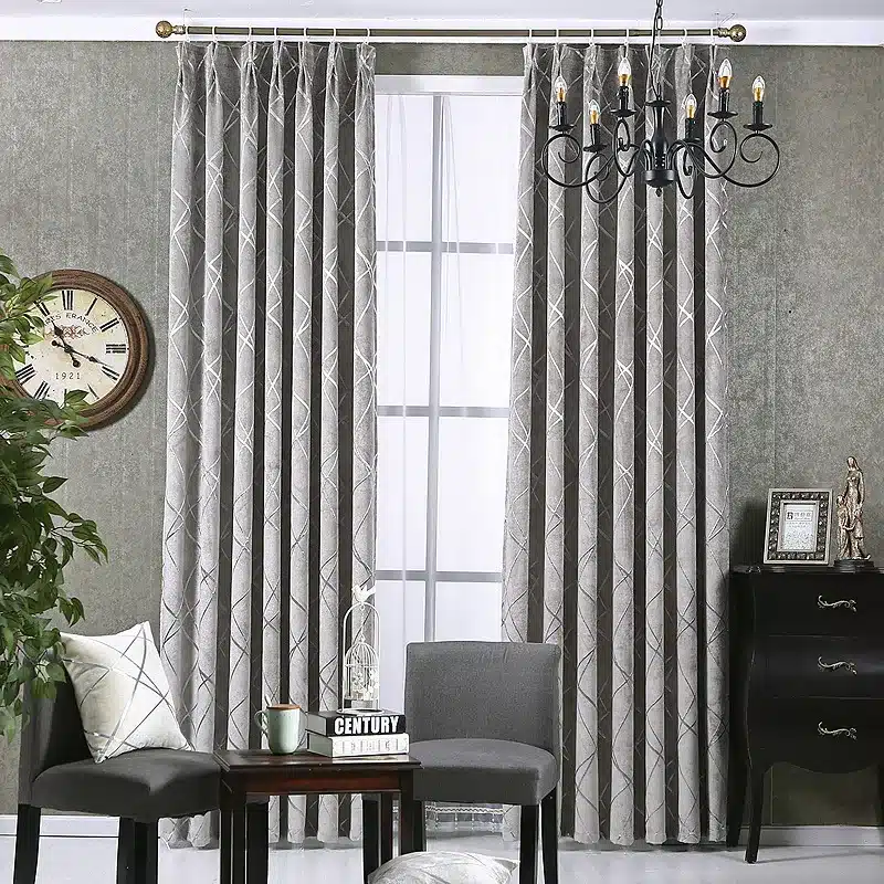 Chenille jacquard Silver Blackout Curtains For Bedroom Modern Luxury Blind Fabric Grey Drapes for Living Room Window Custom size 7