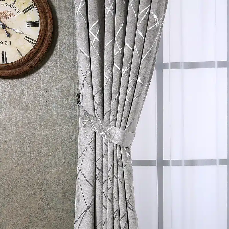 Chenille jacquard Silver Blackout Curtains For Bedroom Modern Luxury Blind Fabric Grey Drapes for Living Room Window Custom size 8