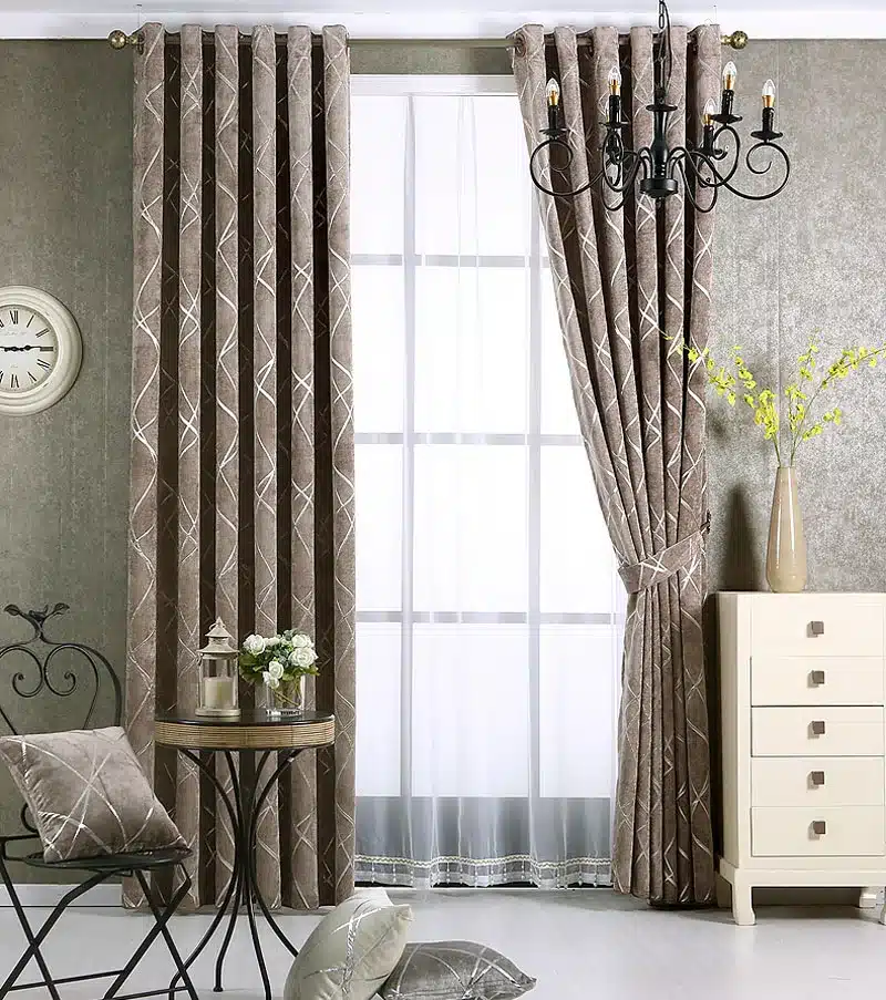 Chenille jacquard Silver Blackout Curtains For Bedroom Modern Luxury Blind Fabric Grey Drapes for Living Room Window Custom size 13