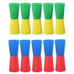 kahevärvilised plastkoonused rohelise-kollase ja sinise-punase kombinatsiooniga