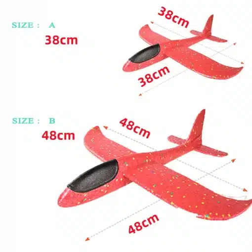 kaks punast visatavat lennukit, üks 38 cm ja teine 48 cm, mustade detailidega