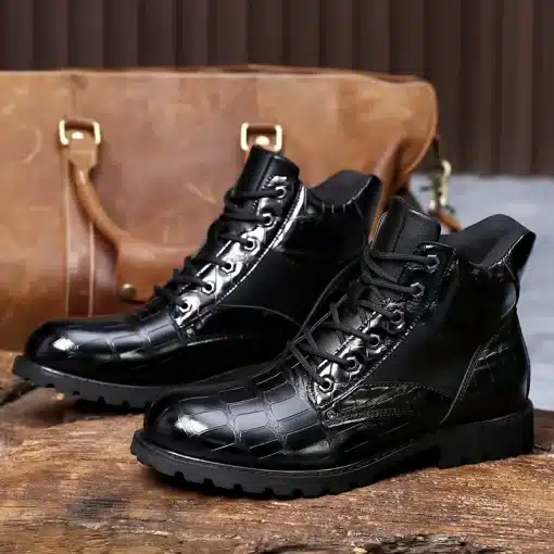 2023-Men-Boots-Autumn-Spring-Leather-Round-Toe-Grid-Pattern-Square-Heel-Males-Shoes-Exquisite-Fashion-5 – saadaval Tootemaailm e-kaubamajas