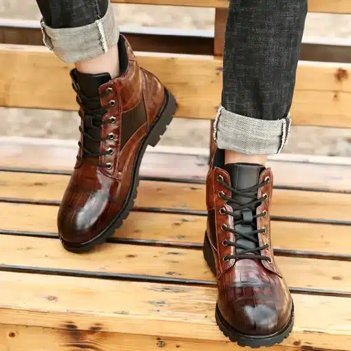2023-Men-Boots-Autumn-Spring-Leather-Round-Toe-Grid-Pattern-Square-Heel-Males-Shoes-Exquisite-Fashion-3 – saadaval Tootemaailm e-kaubamajas