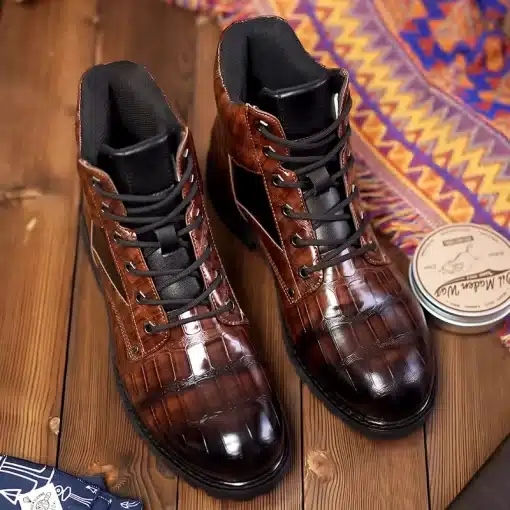 2023-Men-Boots-Autumn-Spring-Leather-Round-Toe-Grid-Pattern-Square-Heel-Males-Shoes-Exquisite-Fashion-2 – saadaval Tootemaailm e-kaubamajas