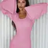 Tossy-Scoop-Neck-Lace-Up-Ribbed-Maxi-Dress-Female-Long-Sleeve-Fashion-Slim-Loose-Bandage-Dress-2 – saadaval Tootemaailm e-kaubamajas