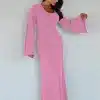 Tossy-Scoop-Neck-Lace-Up-Ribbed-Maxi-Dress-Female-Long-Sleeve-Fashion-Slim-Loose-Bandage-Dress-3 – saadaval Tootemaailm e-kaubamajas