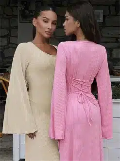 Tossy-Scoop-Neck-Lace-Up-Ribbed-Maxi-Dress-Female-Long-Sleeve-Fashion-Slim-Loose-Bandage-Dress-1 – saadaval Tootemaailm e-kaubamajas