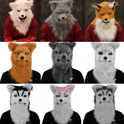 Movable-Mouth-Fox-Mask-Halloween-Costume-Cosplay-Wolf-Dog-Masks-Plush-Faux-Fur-Realistic-Animal-Mask-4 – saadaval Tootemaailm e-kaubamajas
