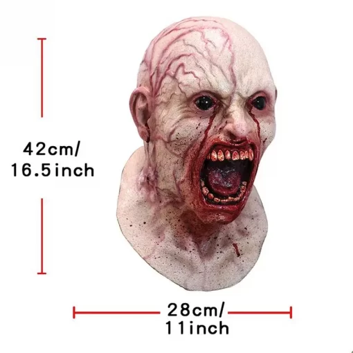hirmutav zombi mask avatud suu ja punaste veenidega
