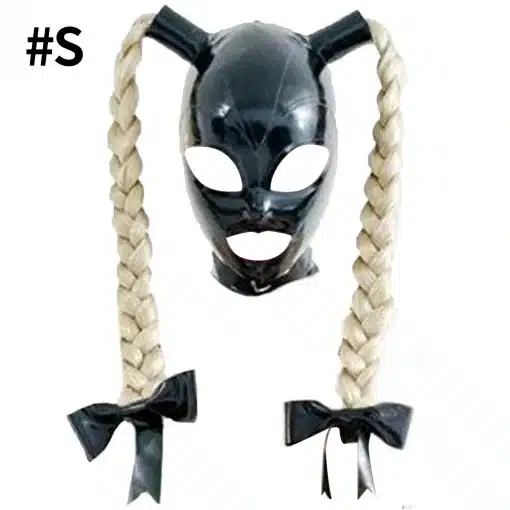 Black-Unisex-Latex-Hood-Mask-Open-Eye-Mouth-Head-Cover-Face-Cover-with-Braid-Wig-Bow-4 – saadaval Tootemaailm e-kaubamajas