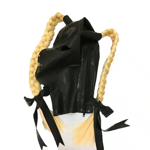 Black-Unisex-Latex-Hood-Mask-Open-Eye-Mouth-Head-Cover-Face-Cover-with-Braid-Wig-Bow-3 – saadaval Tootemaailm e-kaubamajas