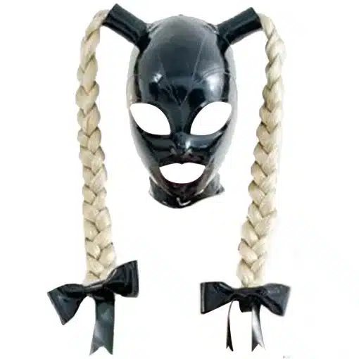 Black-Unisex-Latex-Hood-Mask-Open-Eye-Mouth-Head-Cover-Face-Cover-with-Braid-Wig-Bow-1 – saadaval Tootemaailm e-kaubamajas