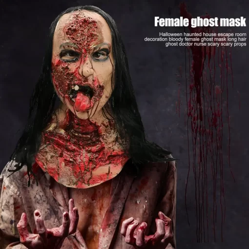 Halloween-Masks-Horror-Haunted-House-Decoration-Bloody-Long-Hair-Ghost-Face-Cover-Scary-Cosplay-Doctor-Nurse-2 – saadaval Tootemaailm e-kaubamajas