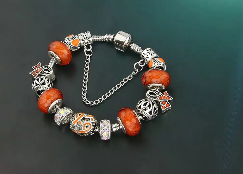 KEORMA Antique Silver bracelets for women Murano Glass Bead Crystal New Breast Cancer Awareness Pink Ribbon Charms Bracelet 24