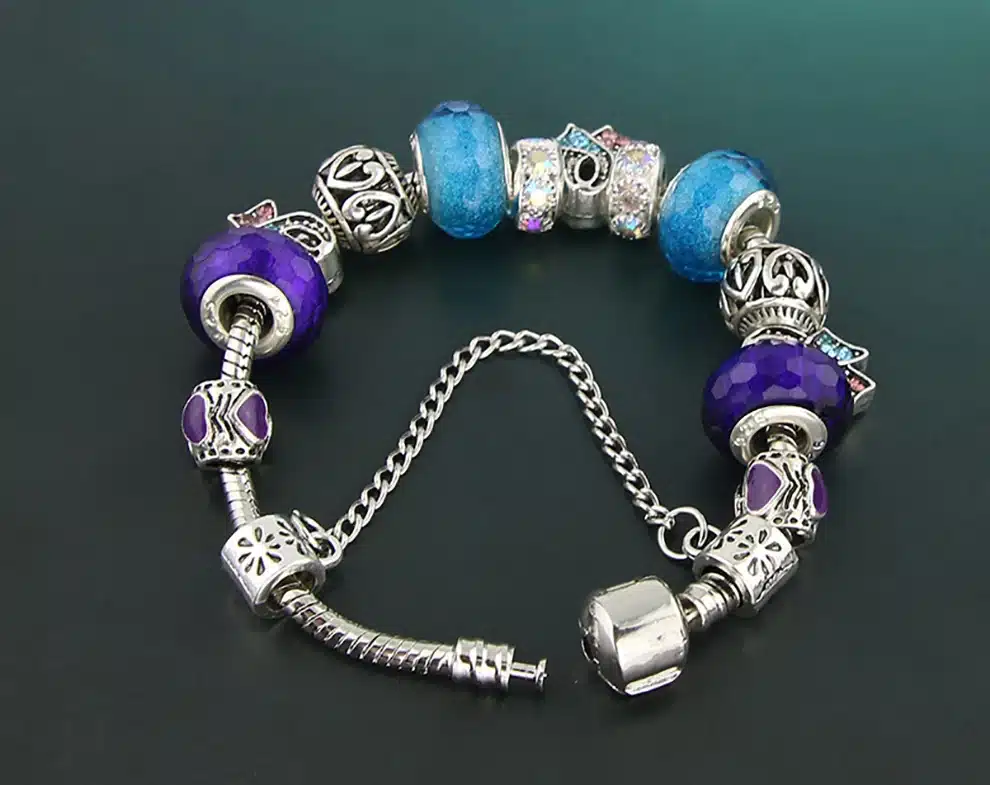 KEORMA Antique Silver bracelets for women Murano Glass Bead Crystal New Breast Cancer Awareness Pink Ribbon Charms Bracelet 26