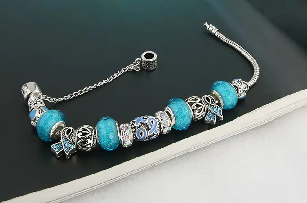 KEORMA Antique Silver bracelets for women Murano Glass Bead Crystal New Breast Cancer Awareness Pink Ribbon Charms Bracelet 32