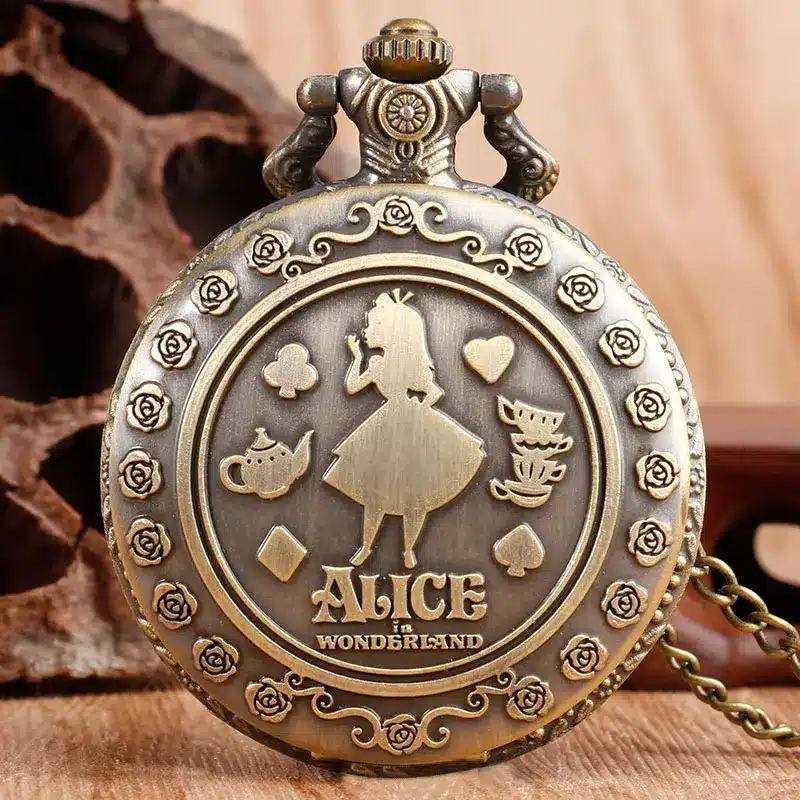 Vintage Copper Pocket Watch Alice in Wonderland Cut Pattern Fashion Modern Flower Retro Necklace Women Kids Birthday Xmas Gifts 1
