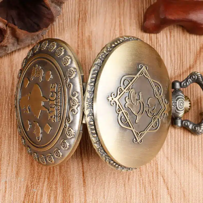 Vintage Copper Pocket Watch Alice in Wonderland Cut Pattern Fashion Modern Flower Retro Necklace Women Kids Birthday Xmas Gifts 5
