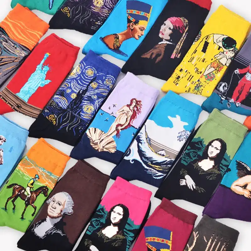Autumn winter Fashion Retro Women New Personality Art Van Gogh Mural World Famous Painting Series Male Socks Oil Funny Socks Hot 13