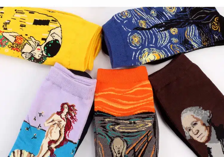 Autumn winter Fashion Retro Women New Personality Art Van Gogh Mural World Famous Painting Series Male Socks Oil Funny Socks Hot 35