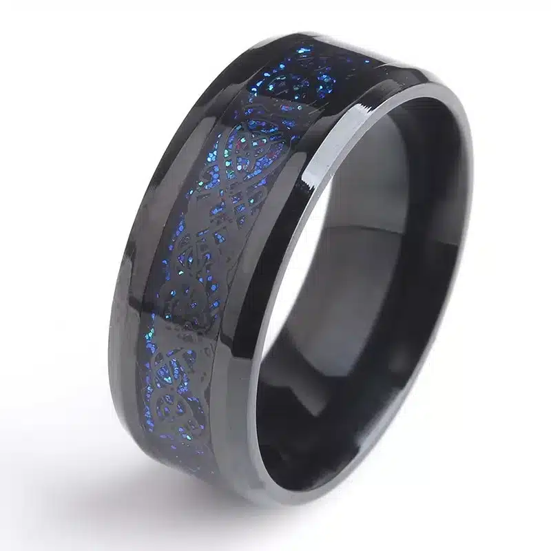 8mm Black Dragon blue carbon fiber wedding rings for women 316L Stainless Steel men jewelry wholesale 10