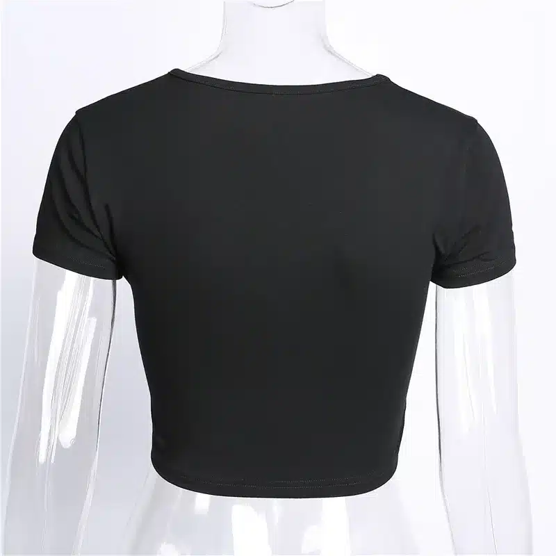GERTU 2018 Casual Sexy Hole Female T-Shirt New Letter Print Crop Top T Shirt Cropped Tops Short Sleeve Tee Shirt Women 7