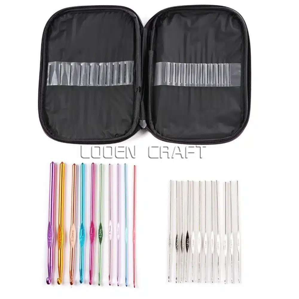 Looen Random 10pcs Aluminum Crochet Hooks And 12Pcs Silver Hooks Needles Knit Weave Stitches Knitting Craft With Five Color Case 11