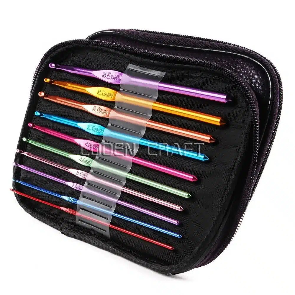 Looen Random 10pcs Aluminum Crochet Hooks And 12Pcs Silver Hooks Needles Knit Weave Stitches Knitting Craft With Five Color Case 12