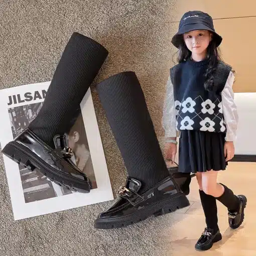 2023-New-Winter-Korean-Over-the-knee-Boot-for-Girls-with-Metal-Chain-Sock-Boots-Kids-2 – saadaval Tootemaailm e-kaubamajas