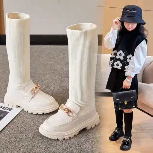 2023-New-Winter-Korean-Over-the-knee-Boot-for-Girls-with-Metal-Chain-Sock-Boots-Kids-3 – saadaval Tootemaailm e-kaubamajas