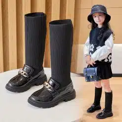 2023-New-Winter-Korean-Over-the-knee-Boot-for-Girls-with-Metal-Chain-Sock-Boots-Kids-1 – saadaval Tootemaailm e-kaubamajas