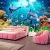 3d tapeet veealuse maailmaga, millel on delfiinid ja korallid