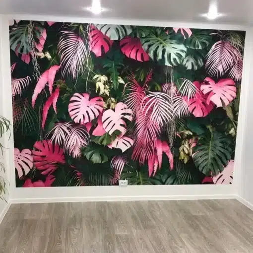 Custom-Mural-Papel-De-Parede-3D-Wallpaper-Modern-Pink-Green-Tropical-Rainforest-Plant-Leaves-Living-Room-2 – saadaval Tootemaailm e-kaubamajas
