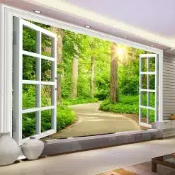 Custom-3D-Photo-Wallpaper-Green-Sunshine-Forest-Road-Window-Nature-Landscape-Wall-Mural-Living-Room-Sofa-1 – saadaval Tootemaailm e-kaubamajas