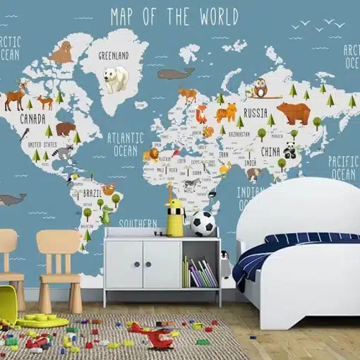 Custom-3D-Photo-Wallpaper-For-Kids-Room-Papel-De-Parede-Cartoon-World-Map-Children-Room-Living-3 – saadaval Tootemaailm e-kaubamajas