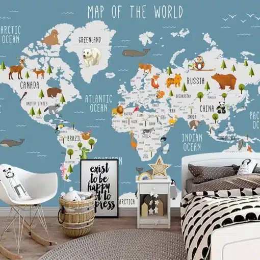 Custom-3D-Photo-Wallpaper-For-Kids-Room-Papel-De-Parede-Cartoon-World-Map-Children-Room-Living-2 – saadaval Tootemaailm e-kaubamajas
