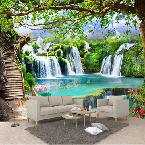 Custom-Any-Size-Green-Forest-Waterfall-Nature-Landscape-3D-Mural-Wallpaper-Living-Room-Bedroom-Photo-Wall-4 – saadaval Tootemaailm e-kaubamajas